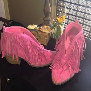 Pink fringe booties